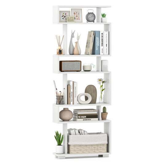 6-Tier Bookcase with Anti-Tipping Kit-White LuxuryLifeWay Online Store