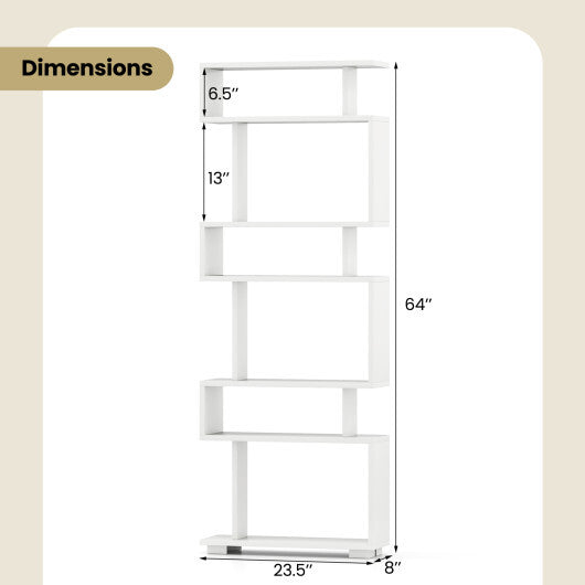 6-Tier Bookcase with Anti-Tipping Kit-White LuxuryLifeWay Online Store