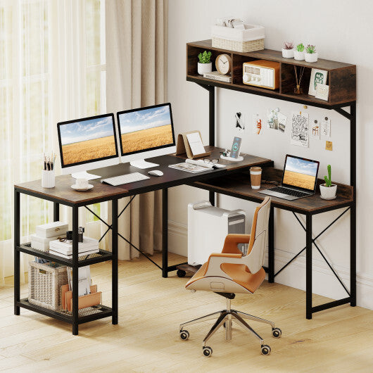 L-Shaped Computer Desk with Power Outlets 62 Inches Corner Desk with Storage Hutch-Brown LuxuryLifeWay Online Store