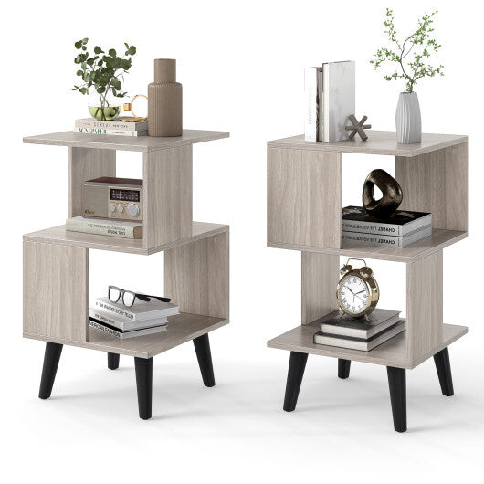 3-Tier Geometric Bookshelf Set of 2 with Open Storage Shelves LuxuryLifeWay Online Store