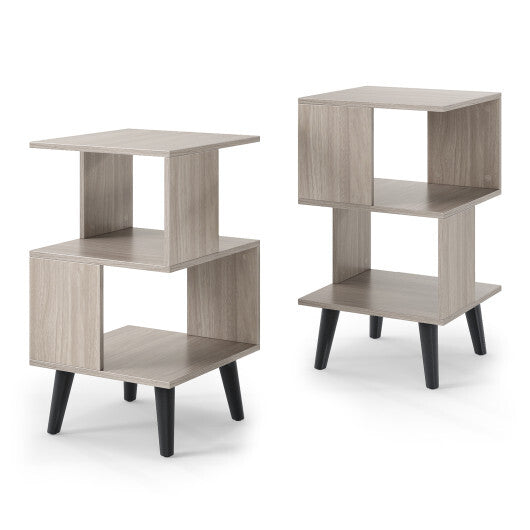 3-Tier Geometric Bookshelf Set of 2 with Open Storage Shelves LuxuryLifeWay Online Store