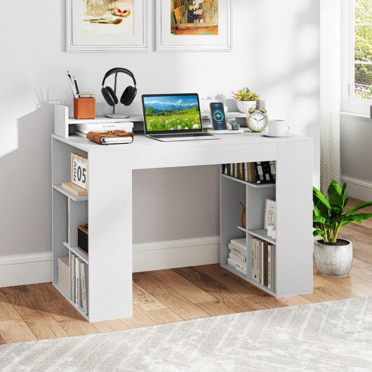 43 Inch Computer Desk with Power Outlets and 2 Bookcases-White LuxuryLifeWay Online Store