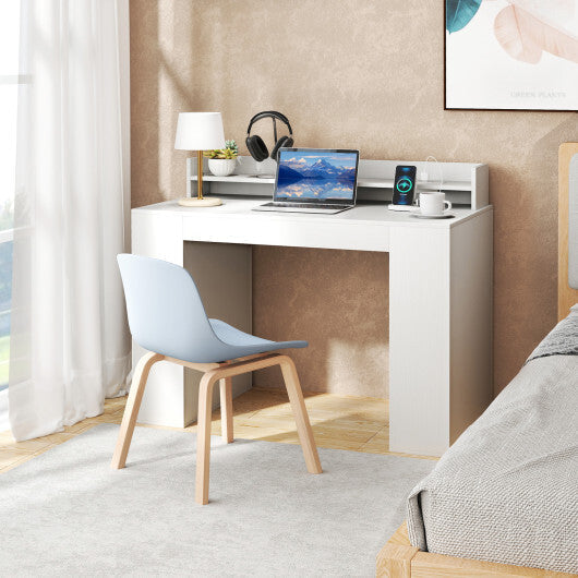43 Inch Computer Desk with Power Outlets and 2 Bookcases-White LuxuryLifeWay Online Store