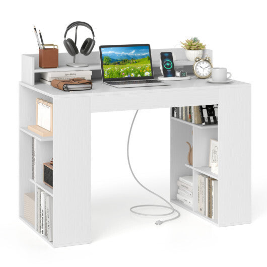43 Inch Computer Desk with Power Outlets and 2 Bookcases-White LuxuryLifeWay Online Store