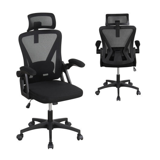 Ergonomic Mesh Office Chair with Adjustable Lumbar Support and Flip-up Armrests-Black LuxuryLifeWay Online Store