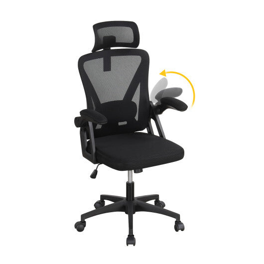 Ergonomic Mesh Office Chair with Adjustable Lumbar Support and Flip-up Armrests-Black LuxuryLifeWay Online Store