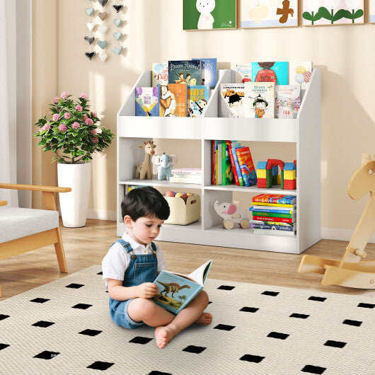 3-Tier Kid's Bookshelf Toy Storage Organizer with Display Rack and 4 Compartments-White LuxuryLifeWay Online Store