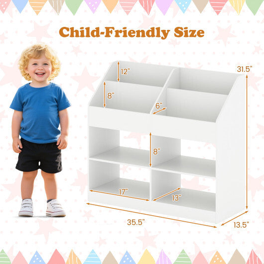3-Tier Kid's Bookshelf Toy Storage Organizer with Display Rack and 4 Compartments-White LuxuryLifeWay Online Store