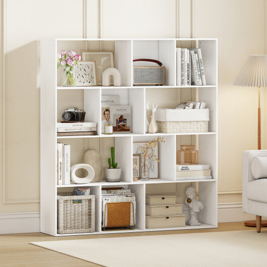 Open Shelf Bookcase 4-Tier Modern Bookshelf with 12 Storage Compartments-White LuxuryLifeWay Online Store