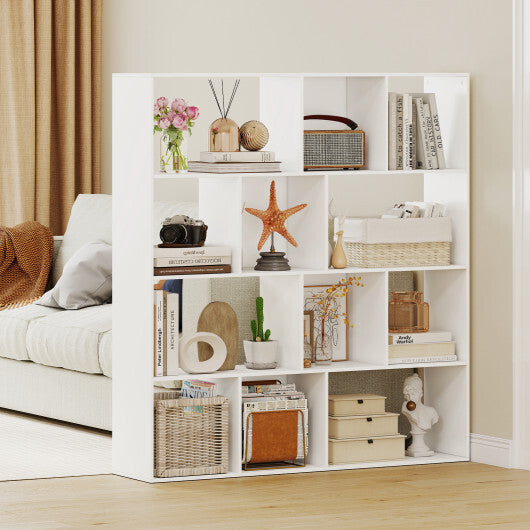 Open Shelf Bookcase 4-Tier Modern Bookshelf with 12 Storage Compartments-White LuxuryLifeWay Online Store