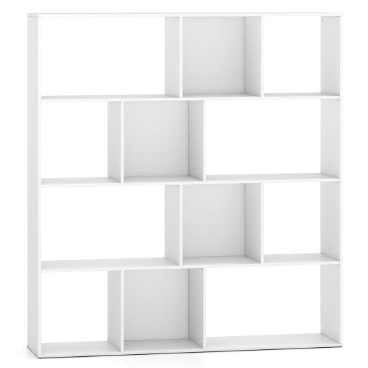 Open Shelf Bookcase 4-Tier Modern Bookshelf with 12 Storage Compartments-White LuxuryLifeWay Online Store