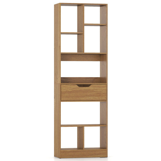 61inch Tall Freestanding Bookcase with Drawer 8-Cube Storage Organizer-Natural