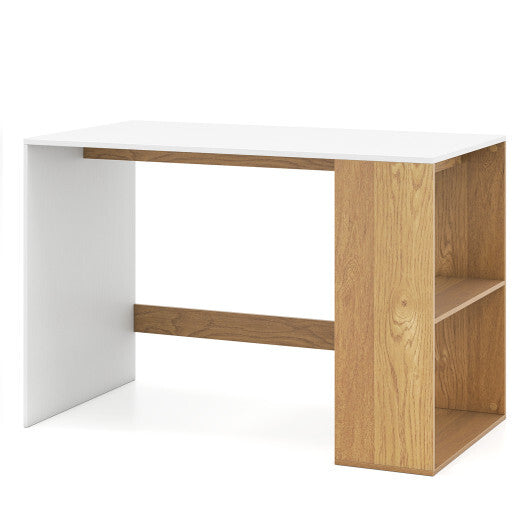44 Inch Wooden Computer Desk with Bookshelf for Small Space-White and Natural LuxuryLifeWay Online Store