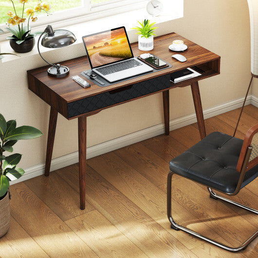 Mid-Century Modern Computer Desk with Drawer and Open Compartment-Brown LuxuryLifeWay Online Store