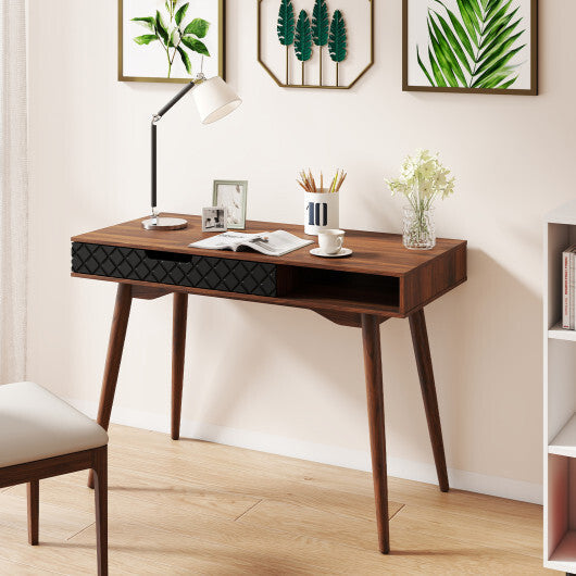 Mid-Century Modern Computer Desk with Drawer and Open Compartment-Brown LuxuryLifeWay Online Store