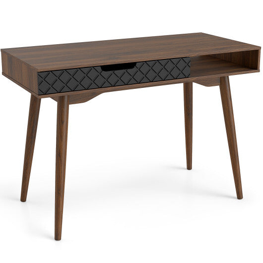 Mid-Century Modern Computer Desk with Drawer and Open Compartment-Brown LuxuryLifeWay Online Store