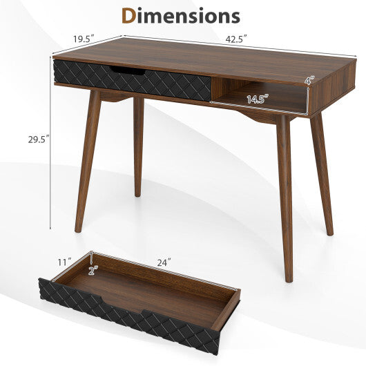 Mid-Century Modern Computer Desk with Drawer and Open Compartment-Brown LuxuryLifeWay Online Store