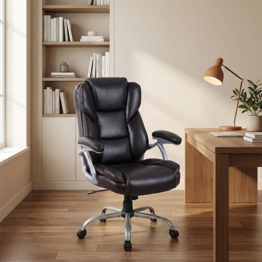 Executive Office Chair Leather Ergonomic Computer Desk Chair with Padded Seat and Armrests-Brown LuxuryLifeWay Online Store