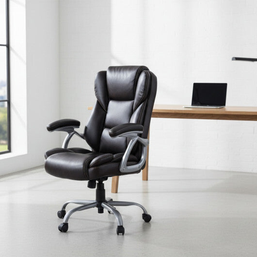Executive Office Chair Leather Ergonomic Computer Desk Chair with Padded Seat and Armrests-Brown LuxuryLifeWay Online Store