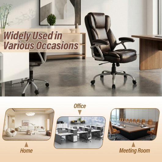 Executive Office Chair Leather Ergonomic Computer Desk Chair with Padded Seat and Armrests-Brown LuxuryLifeWay Online Store