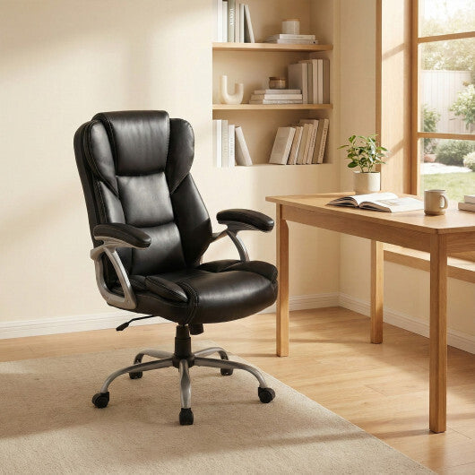Executive Office Chair Leather Ergonomic Computer Desk Chair with Padded Seat and Armrests-Brown LuxuryLifeWay Online Store