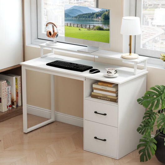 Modern Computer Desk with Power Outlets and File Drawer-White LuxuryLifeWay Online Store