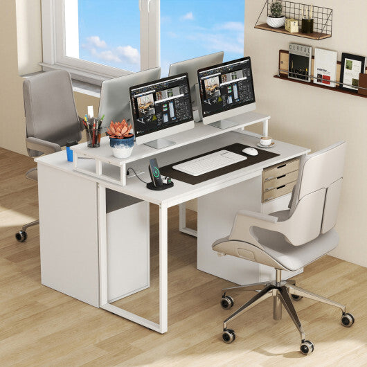 Modern Computer Desk with Power Outlets and File Drawer-White LuxuryLifeWay Online Store