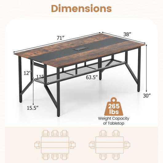 Rectangular Meeting Table with Mesh Storage Shelf and Cable Grommet-GY