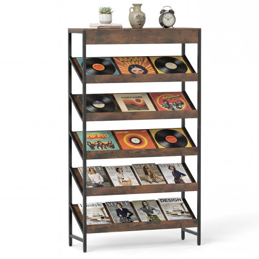 6-Tier Tall Freestanding Bookshelf with Angled Shelves for Home Office-Rustic Brown LuxuryLifeWay Online Store