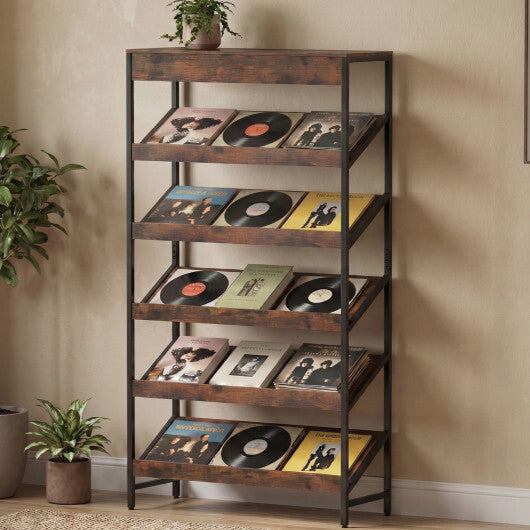 6-Tier Tall Freestanding Bookshelf with Angled Shelves for Home Office-Rustic Brown LuxuryLifeWay Online Store