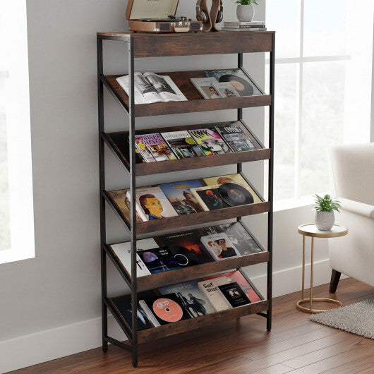 6-Tier Tall Freestanding Bookshelf with Angled Shelves for Home Office-Rustic Brown LuxuryLifeWay Online Store