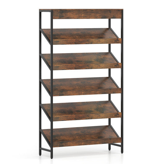 6-Tier Tall Freestanding Bookshelf with Angled Shelves for Home Office-Rustic Brown LuxuryLifeWay Online Store