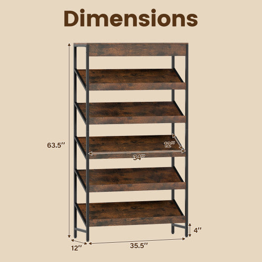 6-Tier Tall Freestanding Bookshelf with Angled Shelves for Home Office-Rustic Brown LuxuryLifeWay Online Store