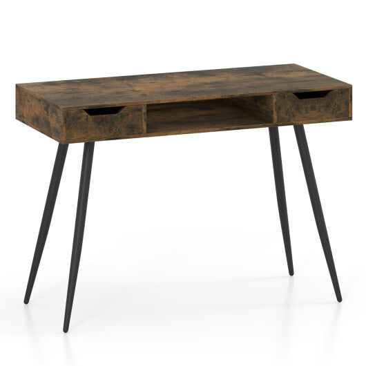 42.5" Mid Century Modern Writing Desk with Metal Leg and Drawers-Rustic Brown LuxuryLifeWay Online Store