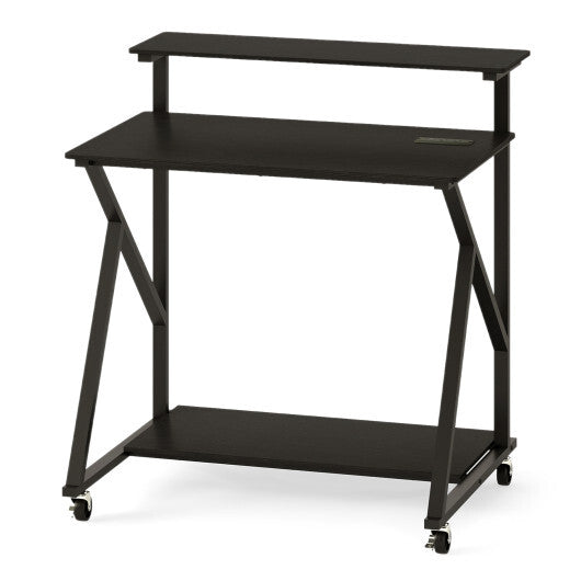 32 Inch Rolling Computer Desk for Small Spaces with Power Outlets-Black LuxuryLifeWay Online Store