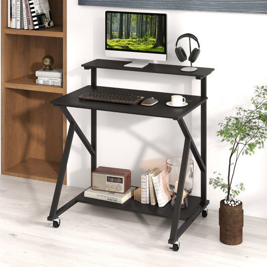 32 Inch Rolling Computer Desk for Small Spaces with Power Outlets-Black LuxuryLifeWay Online Store