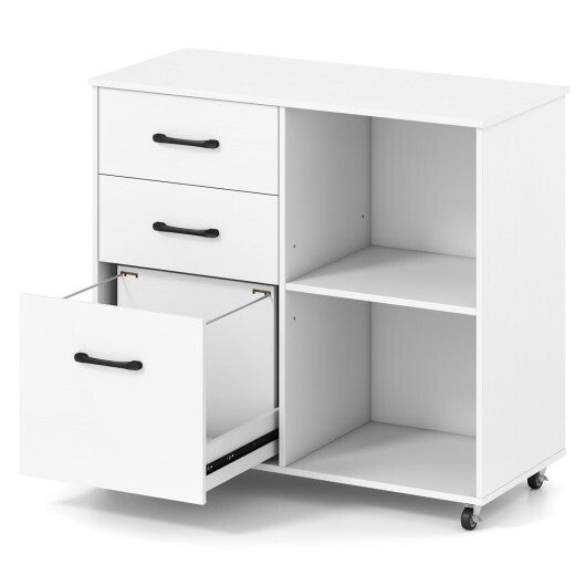 3-Drawer Mobile File Cabinet with Open Storage Shelves and Wheels for Letter A4 Size-White LuxuryLifeWay Online Store