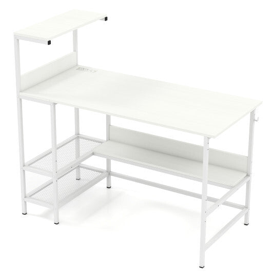 48 Inch Computer Desk with Power Outlets and Storage Shelves-White LuxuryLifeWay Online Store
