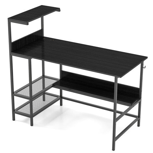 48 Inch Computer Desk with Power Outlets and Storage Shelves-White