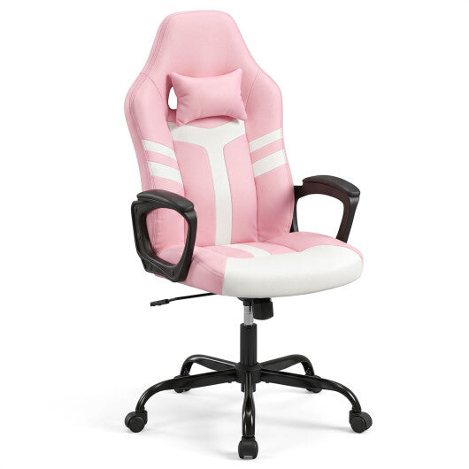 Faux Leather Upholstered Office Chair with Removable Head Pillow and Rocking Function-Pink LuxuryLifeWay Online Store