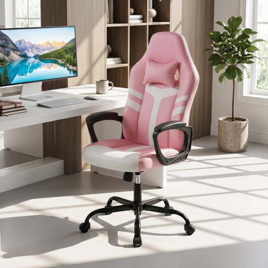 Faux Leather Upholstered Office Chair with Removable Head Pillow and Rocking Function-Pink LuxuryLifeWay Online Store
