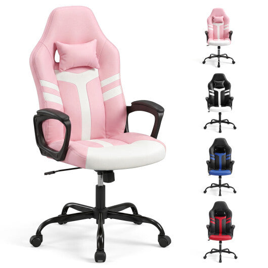 Faux Leather Upholstered Office Chair with Removable Head Pillow and Rocking Function-Pink LuxuryLifeWay Online Store