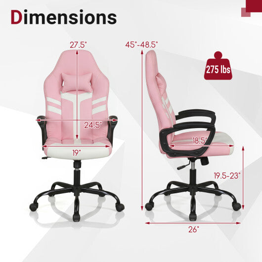 Faux Leather Upholstered Office Chair with Removable Head Pillow and Rocking Function-Pink LuxuryLifeWay Online Store