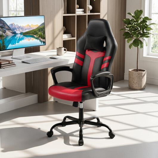 Faux Leather Upholstered Office Chair with Removable Head Pillow and Rocking Function-Pink LuxuryLifeWay Online Store