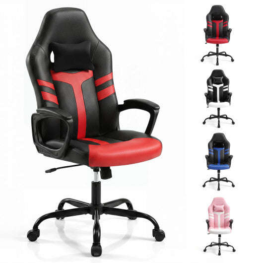 Faux Leather Upholstered Office Chair with Removable Head Pillow and Rocking Function-Pink LuxuryLifeWay Online Store