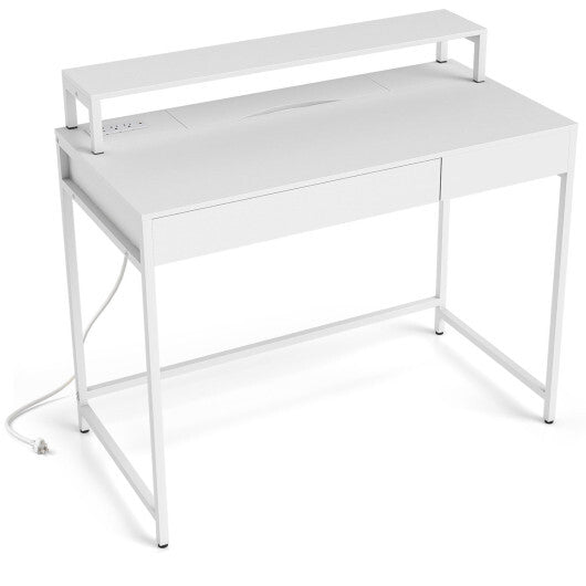 Compact Office Desk with Removable Monitor Shelf and Dual-use Drawer-White LuxuryLifeWay Online Store