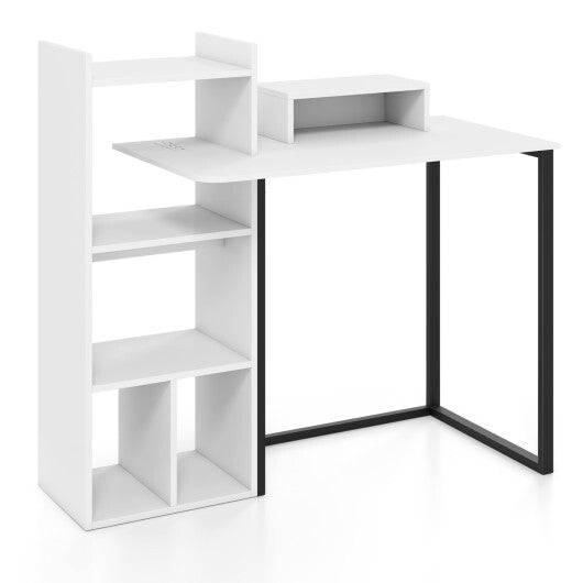 43.5" Computer Desk with Charging Station and Ergonomic Monitor Stand-White LuxuryLifeWay Online Store