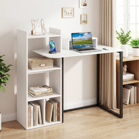 43.5" Computer Desk with Charging Station and Ergonomic Monitor Stand-White LuxuryLifeWay Online Store