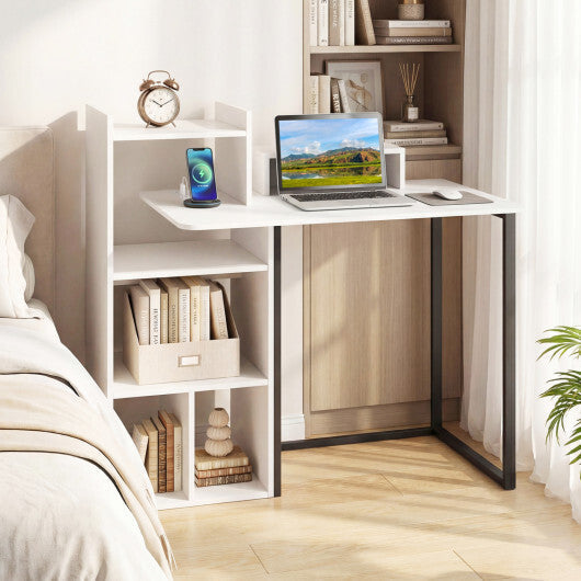43.5" Computer Desk with Charging Station and Ergonomic Monitor Stand-White LuxuryLifeWay Online Store