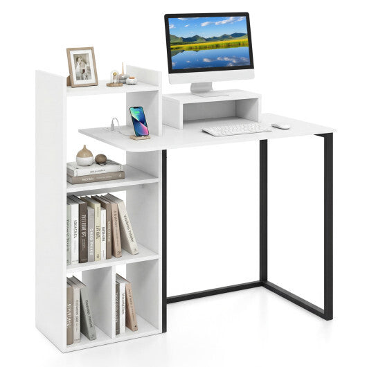 43.5" Computer Desk with Charging Station and Ergonomic Monitor Stand-White LuxuryLifeWay Online Store